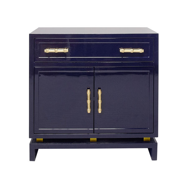 Glossy Navy Lacquer and Gold Leaf Cabinet, image 1